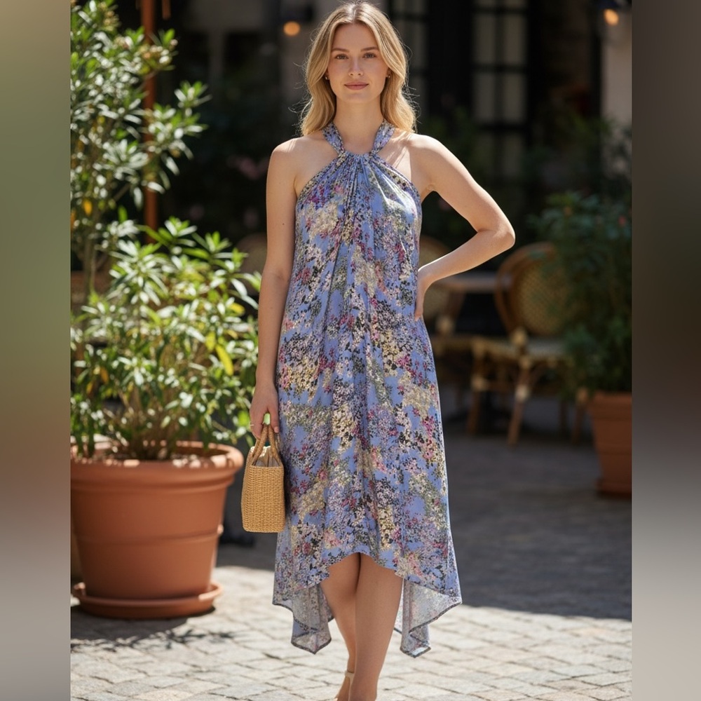 Anna Kay Sleeveless Halter Floral Dress Women’s Size 2 Summer Cocktail Party